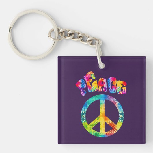 Groovy Tie Dye Peace Sign Sleutelhanger (Voorkant)