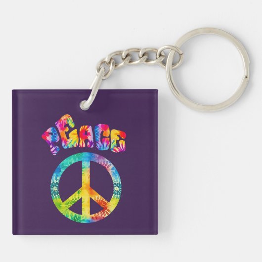 Groovy Tie Dye Peace Sign Sleutelhanger (Achterkant)