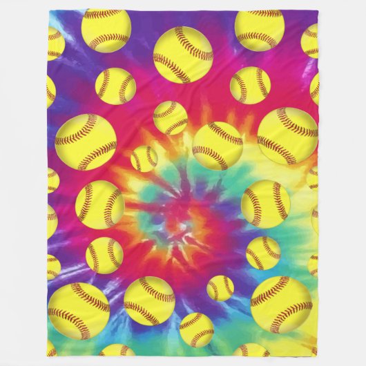Groovy Tie Dye Softball Throw Blanket Fleece Deken (Voorkant)