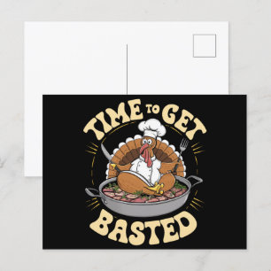 Groovy tijd om besneld Schattige Turkije Thanksgiv Briefkaart