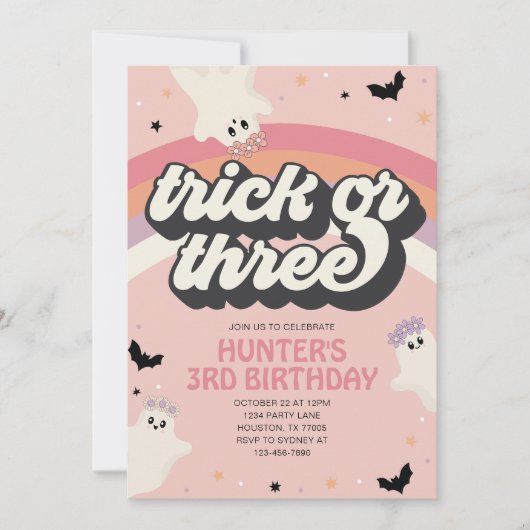 Groovy Trick or Three Meisje 3e verjaardag Hallowe Kaart (Voorkant)