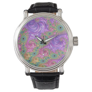 Groovy Trippy Boho Jewel Tone Regenboog Fractal Horloge