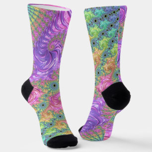 Groovy Trippy Boho Jewel Tone Regenboog Fractal Sokken