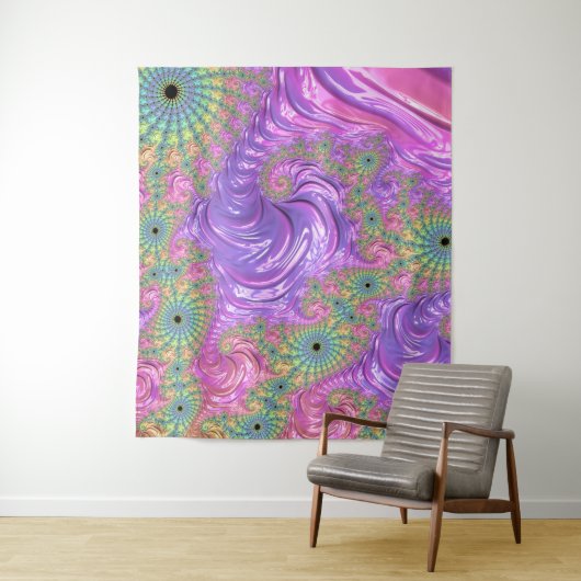 Groovy Trippy Boho Jewel Tone Regenboog Fractal Wandkleed (In situ)