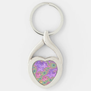 Groovy Trippy Boho Juweeltoon Regenboog Fractal Sleutelhanger