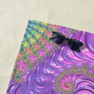 Groovy Trippy Boho Juweeltoon Regenboog Fractal Strandlaken