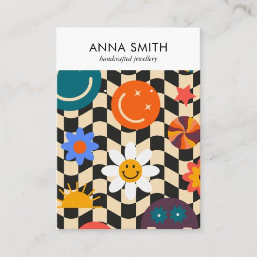 Groovy Trippy Retro Pattern Emoji Earring Display Visitekaartje (Voorkant)