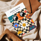 Groovy Trippy Retro Pattern Emoji Earring Display Visitekaartje