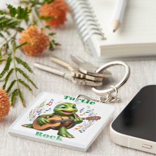 Groovy Turtle Jamming Out Sleutelhanger (Voorkant Rechts)