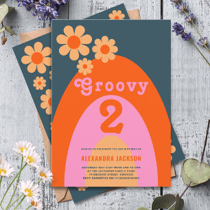 Groovy Twee Retro 2de Verjaardagsfeestje Kaart