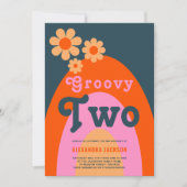 Groovy Twee Retro 2e Verjaardagsfeestje Kaart (Voorkant)