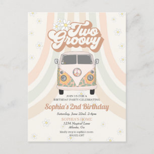 Groovy tweede verjaardag, 70s retro thema uitnodig briefkaart