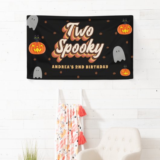 Groovy Two Spooky 2nd Birthday Halloween Retro 70s Spandoek (Insitu)