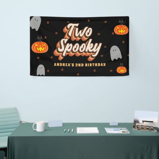 Groovy Two Spooky 2nd Birthday Halloween Retro 70s Spandoek (Beurs)