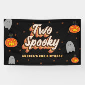 Groovy Two Spooky 2nd Birthday Halloween Retro 70s Spandoek (Horizontaal)