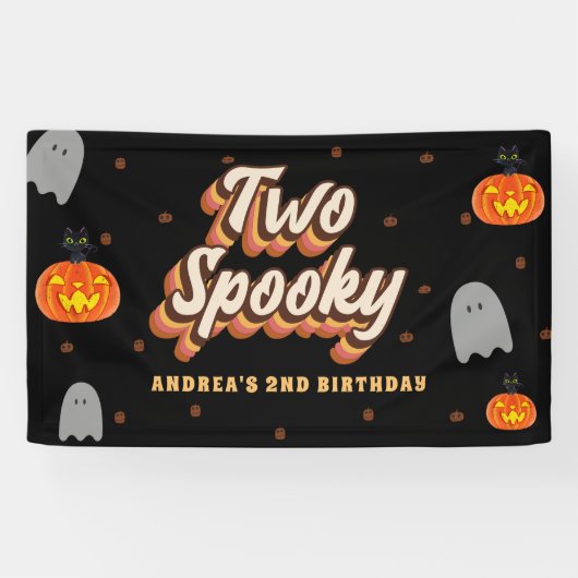 Groovy Two Spooky 2nd Birthday Halloween Retro 70s Spandoek (Horizontaal)