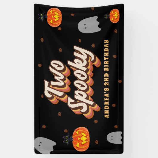 Groovy Two Spooky 2nd Birthday Halloween Retro 70s Spandoek (Verticaal)