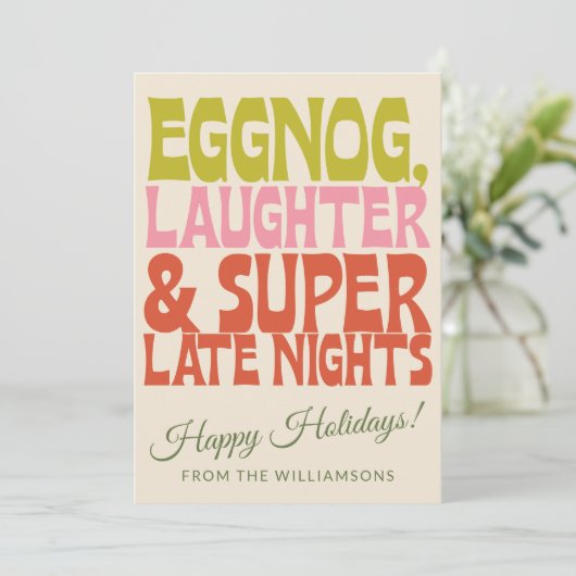 Groovy Unieke Retro Funny Eggnog Custom Christmas Feestdagenkaart (Staand voorkant)