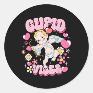Groovy Valentijn Cupid Vibes Gelukkige V Dag Koppe Ronde Sticker