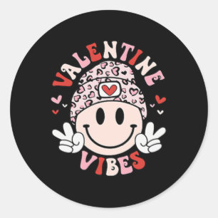 Groovy Valentijn Vibes Valentijnsdag Shirten voor Ronde Sticker