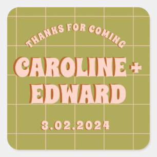 Groovy Vet Groen Roze Rood Funky  Vierkante Sticker