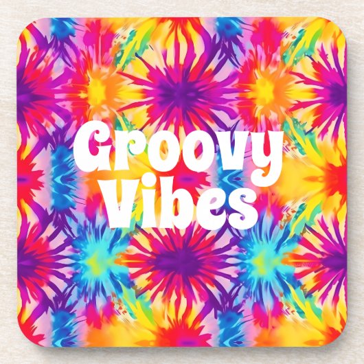 Groovy Vibes Tie Dye  Bier Onderzetter (Voorkant)