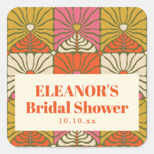 Groovy Vintage Oranje Bruiloftsshower Favor Vierkante Sticker