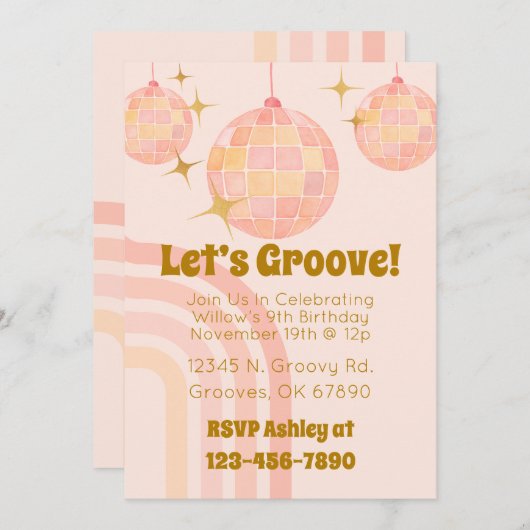 Groovy Waterverf Disco Verjaardagsuitnodiging Kaart (Voorkant / Achterkant)