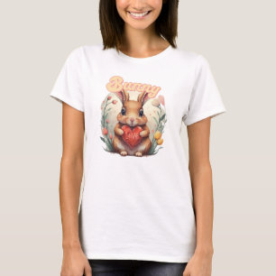 Groovy Waterverf schattig konijntje met rood hart T-shirt