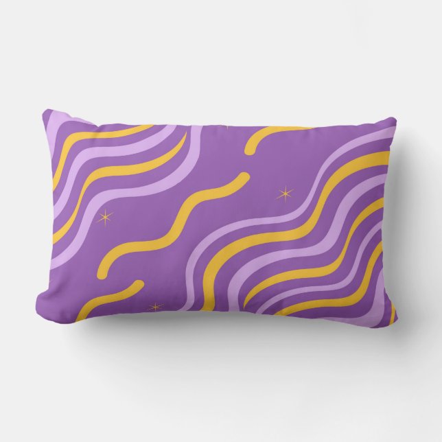 Groovy Wavy Stripe Paarse geel minimalistische voo Kussen (Voorkant)