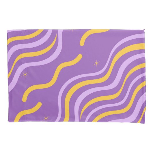 Groovy Wavy Stripe Paarse Gele Abstracte Lente Kussensloop (Voorkant)