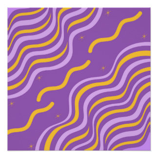 Groovy Wavy Stripe Paarse Gele Abstracte Lente Perfect Poster
