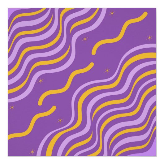 Groovy Wavy Stripe Paarse Gele Abstracte Lente Perfect Poster (Voorkant)