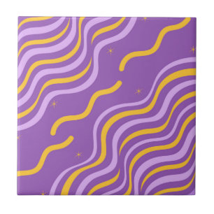 Groovy Wavy Stripe Paarse Gele Abstracte Lente Tegeltje