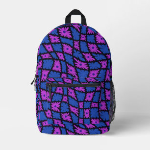 Groovy Wavy Trippy 60s Bloem Controles Blauw Roze Bedrukte Rugzak