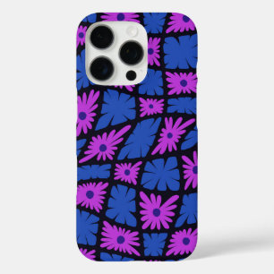 Groovy Wavy Trippy 60s Bloem Controles Blauw Roze iPhone 16 Pro Hoesje