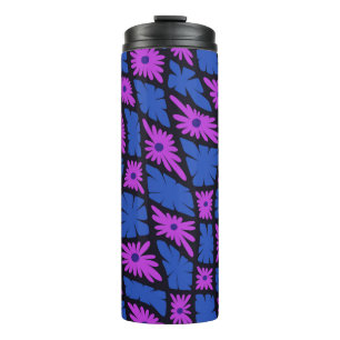 Groovy Wavy Trippy 60s Bloem Controles Blauw Roze Thermosbeker