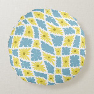 Groovy Wavy Trippy 60s Bloem Controles Geel Blauw Rond Kussen