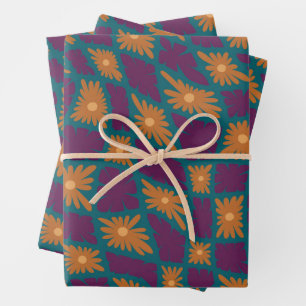 Groovy Wavy Trippy 60s Flower Controls Sinaasappel Inpakpapier Vel