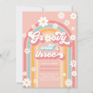 Groovy Wild en Drie Boho Daisy Rainbow Birthday Kaart