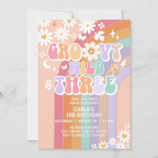 Groovy Wild en Drie Hippie Retro 3e Verjaardag Kaart (Voorkant)