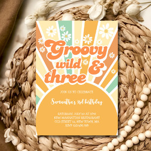 Groovy wild en drie retro zon kids verjaardag kaart