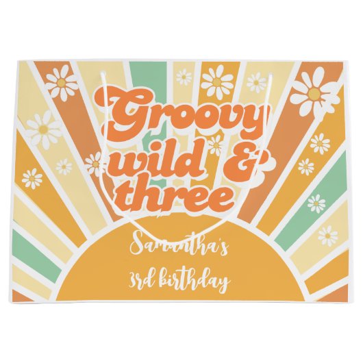 Groovy wild en drie retro zon kinderen verjaardag groot cadeauzakje (Voorkant)