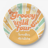 Groovy wild en vier retro zon kinderen verjaardag papieren bordje (Voorkant)