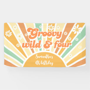 Groovy wild en vier retro zon kinderen verjaardag spandoek