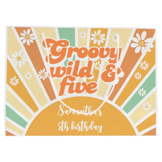 Groovy wild en vijf retro zon kinderen verjaardag groot cadeauzakje (Achterkant)