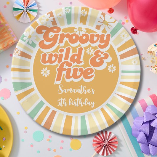 Groovy wild en vijf retro zon kinderen verjaardag papieren bordje