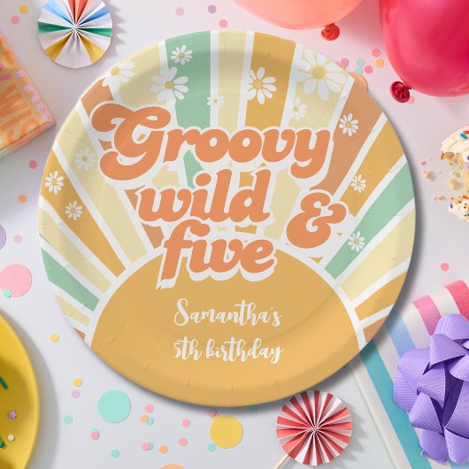 Groovy wild en vijf retro zon kinderen verjaardag papieren bordje