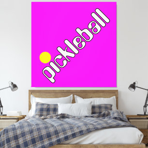 Groovy wit geel PICKLEBALL op helder roze Canvas Afdruk