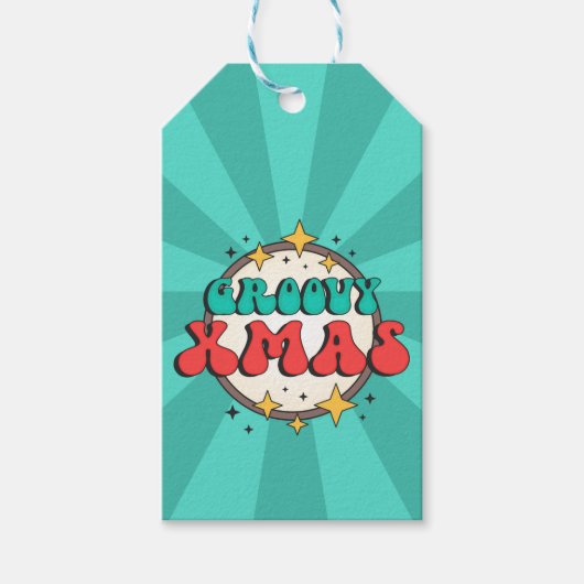 Groovy xmas retro cartoon groovy tekst teken cadeaulabel (Voorkant)